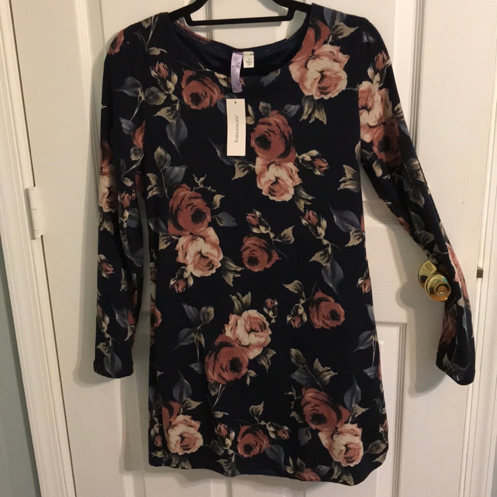 Francesca’s Navy Blue with Flowers Sweater Dress - Picture 4 of 4